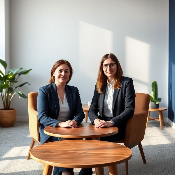 Portret editorial al unei echipe mici de consultanță într-o sală de întâlniri cu accente indigo